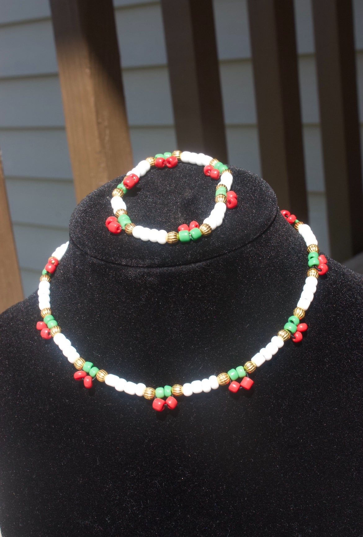 Handmade Cherry Bead Jewelry Set – Necklace & Bracelet Pair