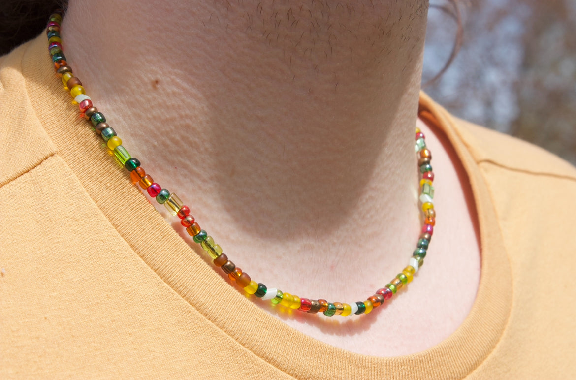 Earthy Tones Glass Bead Necklace – Handmade