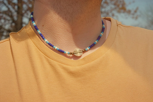 Handcrafted Glass Bead Necklace with Silver Swirl Accent