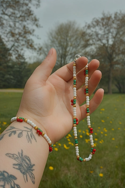 Handmade Cherry Bead Jewelry Set – Necklace & Bracelet Pair