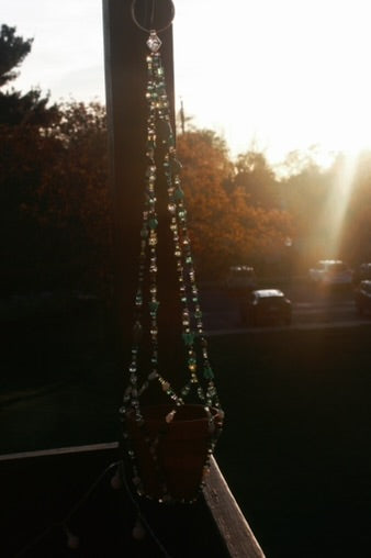 Handmade Beaded Plant Hanger – Boho Green