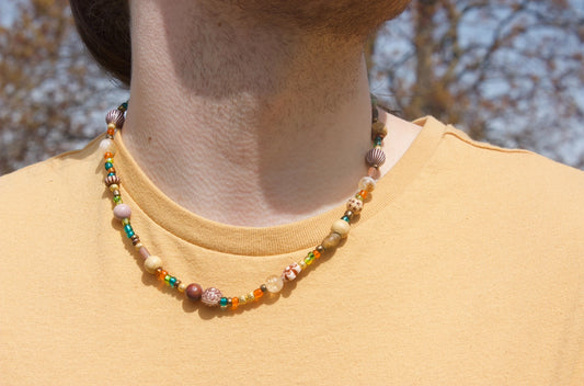 Boho Earth-Tone Beaded Necklace – Handmade